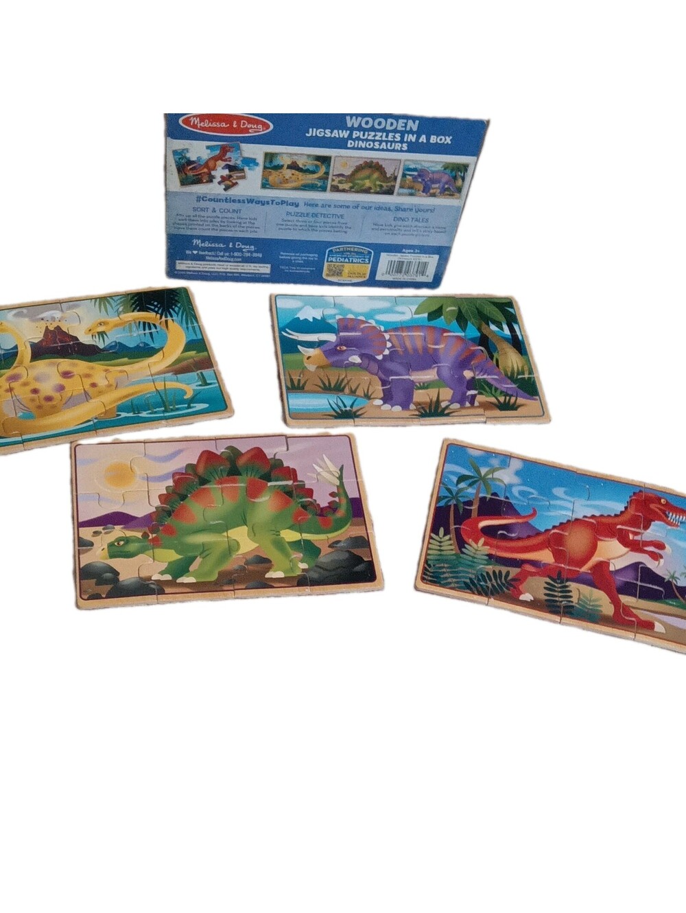 Melissa & Doug Wooden Interlocking Dinosaur Jigsaw Puzzles in a Box 3791 3+
